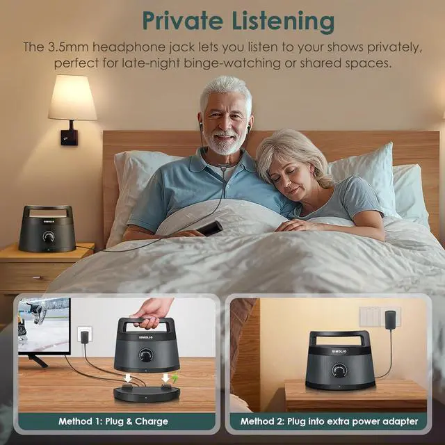 Alt view image 7 of 7 - SIMOLIO 621D Plus Wireless Speakers for TV for Seniors - Bluetooth TV Speakers for Hard of Hearing, Elderly, 3 EQ Modes, Dialog Enhancer, Portable Speaker for TVs, 164ft Range, Bluetooth Connectivity