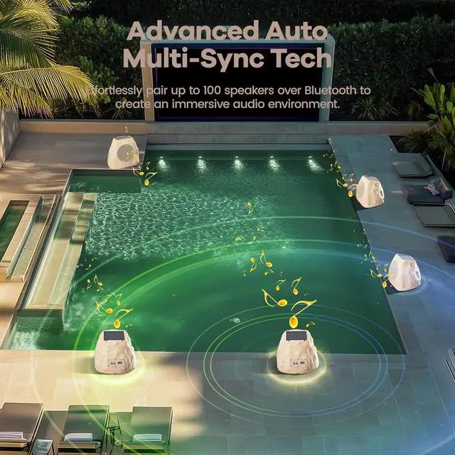 Alt view image 4 of 7 - Outdoor Rock Speaker 30W Deep Bass Multi-Sync up to 100 Speakers Auto-Pairing, IPX7 Waterproof Solar-Powered with LED Lights Perfect for Pool, Garden, Patio, Ideal for Music Entertainers - 1 Pack