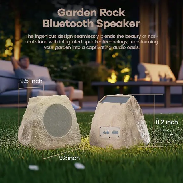 Alt view image 6 of 7 - Outdoor Rock Speaker 30W Deep Bass Multi-Sync up to 100 Speakers Auto-Pairing, IPX7 Waterproof Solar-Powered with LED Lights Perfect for Pool, Garden, Patio, Ideal for Music Entertainers - 1 Pack