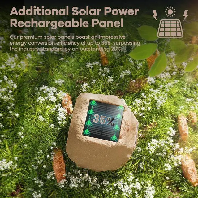 Alt view image 5 of 7 - Outdoor Rock Speaker 30W Deep Bass Multi-Sync up to 100 Speakers Auto-Pairing, IPX7 Waterproof Solar-Powered with LED Lights Perfect for Pool, Garden, Patio, Ideal for Music Entertainers - 1 Pack