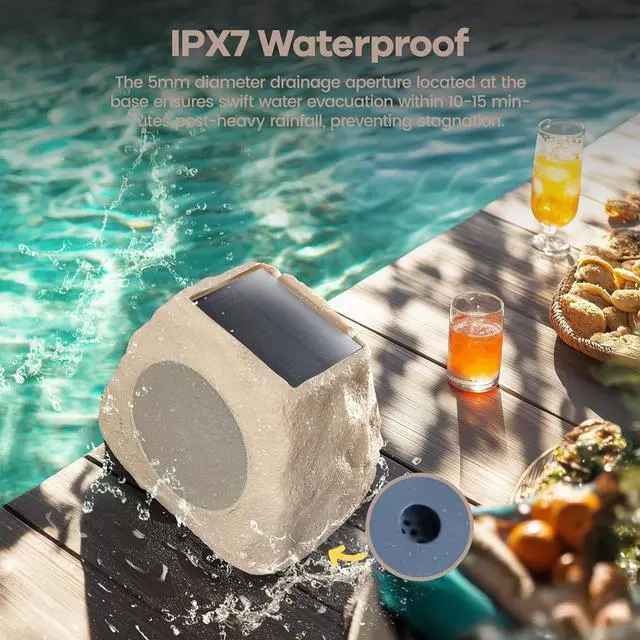 Alt view image 7 of 7 - Outdoor Rock Speaker 30W Deep Bass Multi-Sync up to 100 Speakers Auto-Pairing, IPX7 Waterproof Solar-Powered with LED Lights Perfect for Pool, Garden, Patio, Ideal for Music Entertainers - 1 Pack