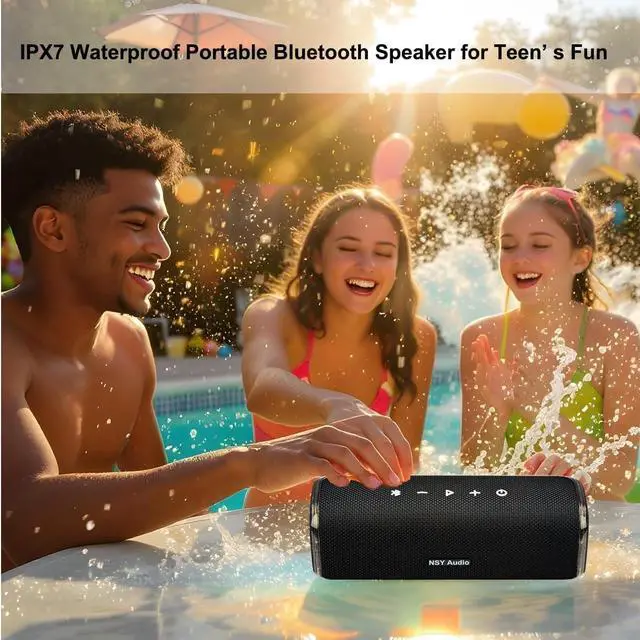 Alt view image 3 of 7 - 40W Portable Bluetooth Speaker, IPX7 Waterproof Wireless Outdoor Speaker, Tap-to-Play Beats, 25-Hour Playtime, Bass Boosted, LED Lights, TWS Pairing for Pool, Jam Session, Gifts (Black)