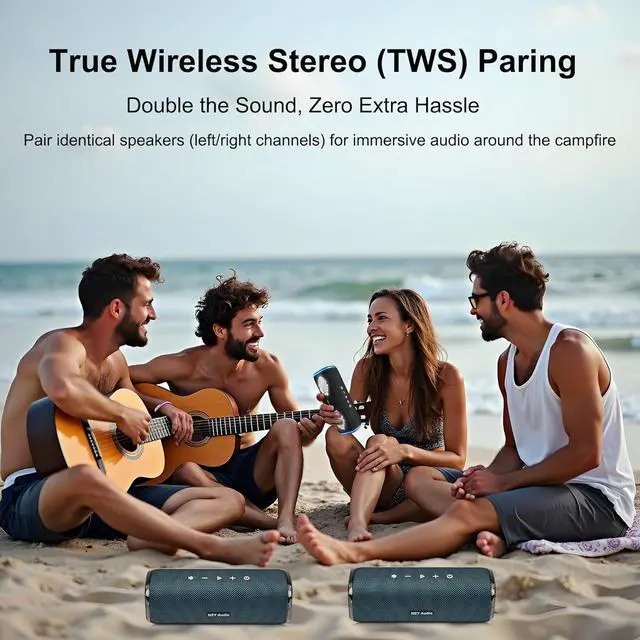 Alt view image 5 of 7 - 40W Portable Bluetooth Speaker, IPX7 Waterproof Wireless Outdoor Speaker, Tap-to-Play Beats, 25-Hour Playtime, Bass Boosted, LED Lights, TWS Pairing for Pool, Jam Session, Gifts (Black)
