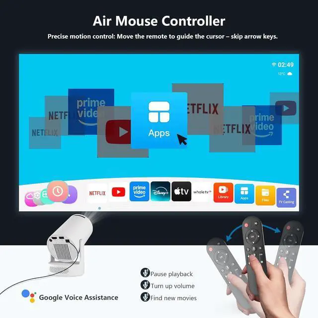 Alt view image 3 of 6 - Electric Focus Mini Projector with Wifi and Bluetooth, 4K Support Portable Smart Projectors Video Game Proyector, 5W Soundbase Speaker, for Bedroom Home Theater