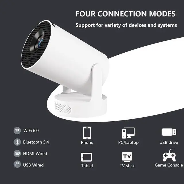 Alt view image 6 of 6 - Electric Focus Mini Projector with Wifi and Bluetooth, 4K Support Portable Smart Projectors Video Game Proyector, 5W Soundbase Speaker, for Bedroom Home Theater