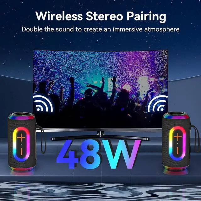 Alt view image 3 of 7 - Oraolo Portable Bluetooth Speaker with 24W Loud Stereo Sound, Colorful RGB Lights, TWS Pairing, Bluetooth 5.4, 15H Playtime, Support AUX/TF Card, Wireless Speaker for Outdoor Party Home