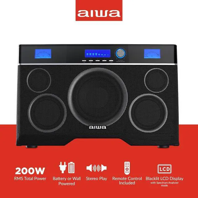 Alt view image 2 of 7 - Aiwa Exos-10 Portable Bluetooth Speaker, 200W RMS Power, 6.5 Subwoofer, Deep Bass, Party Sync, Backlit Display, FM/BT/USB/AUX, Remote Control, Carry Strap, Bluetooth V5.0