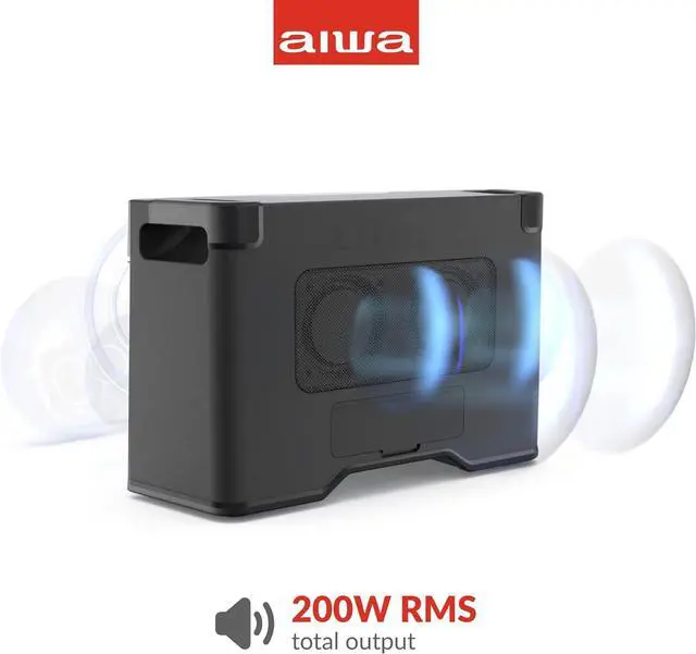 Alt view image 7 of 7 - Aiwa Exos-10 Portable Bluetooth Speaker, 200W RMS Power, 6.5 Subwoofer, Deep Bass, Party Sync, Backlit Display, FM/BT/USB/AUX, Remote Control, Carry Strap, Bluetooth V5.0