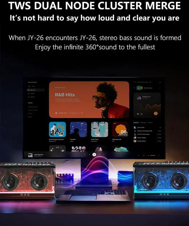 Alt view image 6 of 7 - Bluetooth Speaker Ultra Heavy Bass 40W RGB Light Cyber Mechanical Industrial Style Bluetooth 5.0 Wireless Stereo Sound Speaker for Indoor and Computer Room (Black)