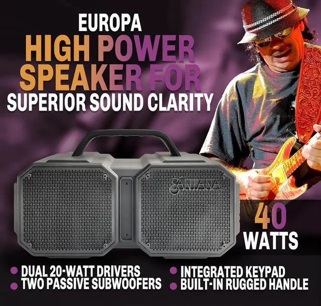 Alt view image 2 of 6 - SANTANA BY CARLOS SANTANA Europa Bluetooth Speaker, Shock Portable Bluetooth Speaker, 40W Portable Outdoor & Wireless Speaker - Black