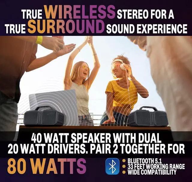 Alt view image 3 of 6 - SANTANA BY CARLOS SANTANA Europa Bluetooth Speaker, Shock Portable Bluetooth Speaker, 40W Portable Outdoor & Wireless Speaker - Black