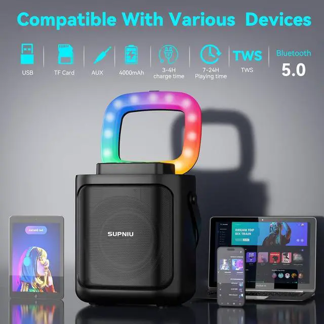 Alt view image 2 of 7 - 30W Portable Bluetooth Speaker Wireless with Loud Crystal Clear Stereo Sound - TWS Pairing & 24H Playtime with Led Lights | Small Party Speakers for Indoor/Outdoor, Travel, Gathering