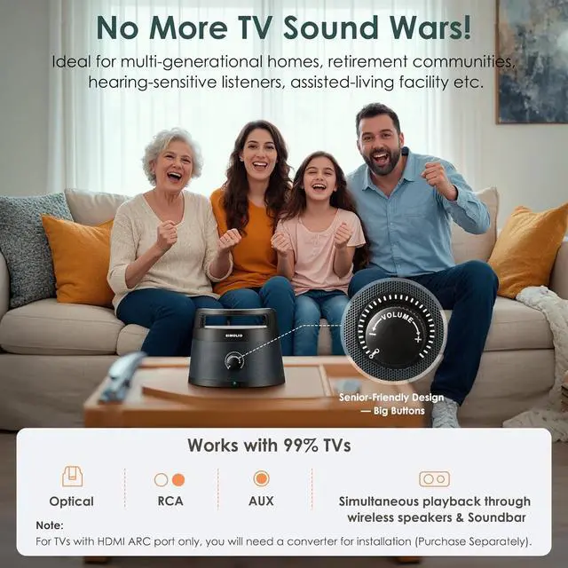 Alt view image 4 of 7 - SIMOLIO 621D Plus Wireless Speakers for TV for Seniors - Bluetooth TV Speakers for Hard of Hearing, Elderly, 3 EQ Modes, Dialog Enhancer, Portable Speaker for TVs, 164ft Range, Bluetooth Connectivity