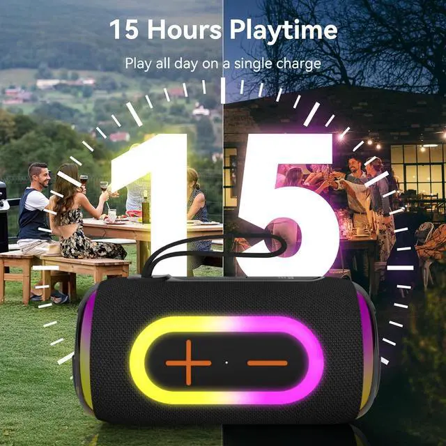 Alt view image 5 of 7 - Oraolo Portable Bluetooth Speaker with 24W Loud Stereo Sound, Colorful RGB Lights, TWS Pairing, Bluetooth 5.4, 15H Playtime, Support AUX/TF Card, Wireless Speaker for Outdoor Party Home