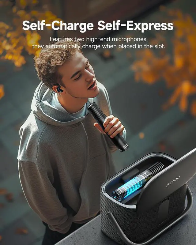 Alt view image 5 of 7 - Portable Party Bluetooth Speaker, 140W Speaker with Self-Charging Microphone, Screen Lyrics Display, Deep Bass, Dynamic Lights, Loud Wireless Speaker, Support WiFi AUX HDMI for TV/Projector