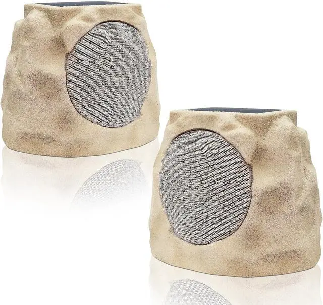 Main image of 2-Pack Solar Powered Rock Speakers Outdoor Water-Resistant IP44 with Lights 7 Colors, TWS Pair Function for Patio Outside Deck Pool Garden BBQ