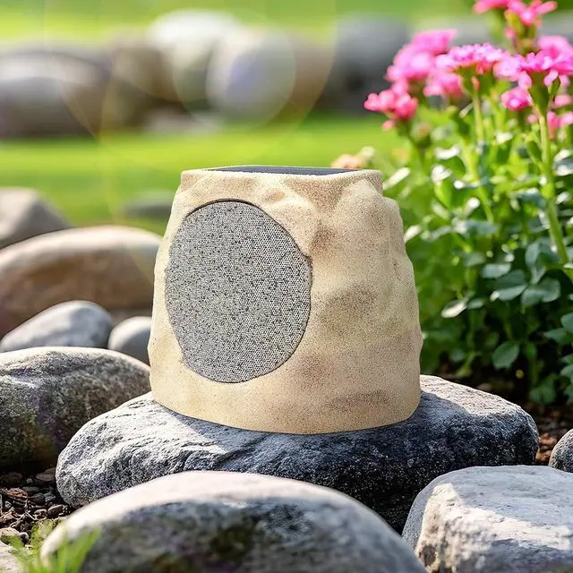 Alt view image 7 of 7 - 2-Pack Solar Powered Rock Speakers Outdoor Water-Resistant IP44 with Lights 7 Colors, TWS Pair Function for Patio Outside Deck Pool Garden BBQ