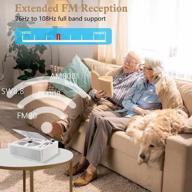 Alt view image 6 of 7 - CD Player Portable, Desktop CD Players for Home with Rechargeable Battery, Dual Speakers, Support Opt/USB/TF Card/AUX/FM with Remote Control, LCD Display, 3.5mm Headphone Jack White