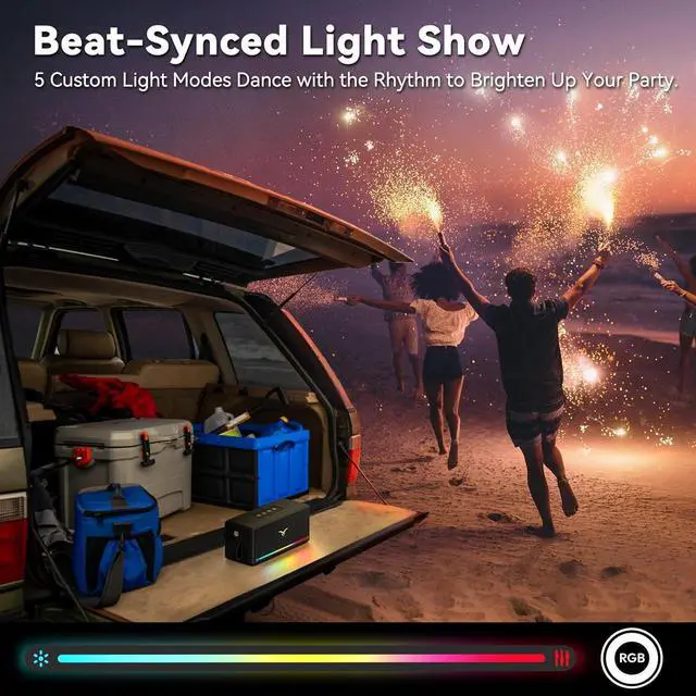 Alt view image 6 of 6 - Bluetooth Speaker, 80W Peak Retro Portable Speaker with Bass Boost, IP67 Waterproof, Loud Speakers Bluetooth Wireless with Subwoofer, RGB Lights, TWS, USB/AUX/TF Support, Boombox for Party