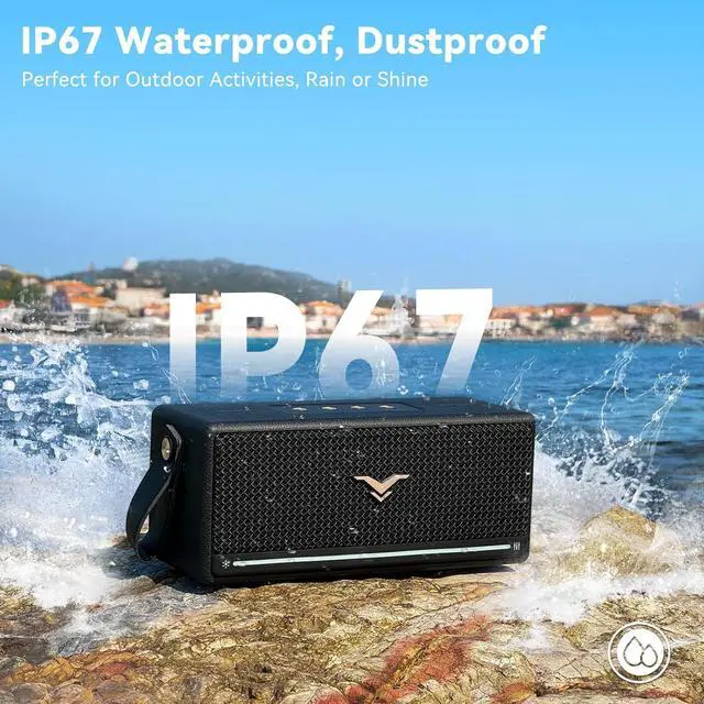 Alt view image 3 of 6 - Bluetooth Speaker, 80W Peak Retro Portable Speaker with Bass Boost, IP67 Waterproof, Loud Speakers Bluetooth Wireless with Subwoofer, RGB Lights, TWS, USB/AUX/TF Support, Boombox for Party