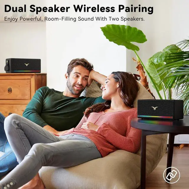 Alt view image 4 of 6 - Bluetooth Speaker, 80W Peak Retro Portable Speaker with Bass Boost, IP67 Waterproof, Loud Speakers Bluetooth Wireless with Subwoofer, RGB Lights, TWS, USB/AUX/TF Support, Boombox for Party