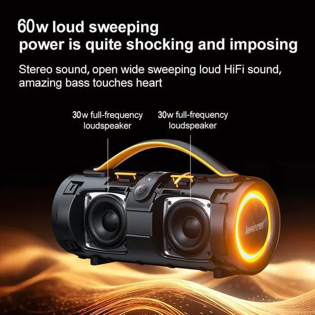 Alt view image 3 of 7 - Portable Speakers Bluetooth Wireless, 60W Waterproof Bluetooth Speaker Loud with 360° HD Sound/BT 5.4/All Day Play/IPX6/Stereo Pairing/EQ/Hands-Free, Outdoor Speaker for Party/Home/Golf