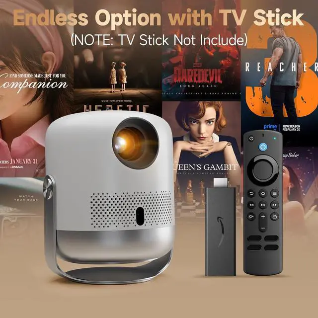 Alt view image 3 of 6 - 400ANSI Mini Projector, WiFi 6 and Bluetooth, with Speaker | 4K Decoding and 1080P Output | One-Touch Focus | 360° Rotation | Portable Projector, Compatible with IPhone/Android/TV stick