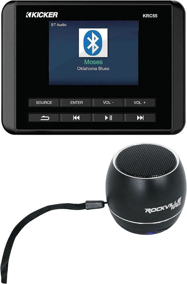 Main image of Audiosavings Bundle: (1) Kicker 47KRC55 KRC55 Digital LCD IP67 Remote Control Bundle with (1) Rockville RPB2-BLACK Handheld Wireless Portable Bluetooth Speaker Great Sound (2 Items)