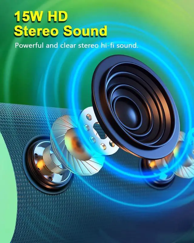 Alt view image 2 of 7 - Bluetooth Speaker, Portable Wireless Speakers 15W Loud Sound with Cool Multi LED Lights Dynamic Modes, IPX4 Waterproof, BT5.3, TWS Surround Pairing, Lightweight for Party Outdoor Home Camping Gift