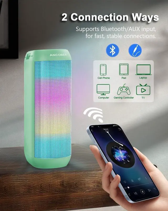 Alt view image 4 of 7 - Bluetooth Speaker, Portable Wireless Speakers 15W Loud Sound with Cool Multi LED Lights Dynamic Modes, IPX4 Waterproof, BT5.3, TWS Surround Pairing, Lightweight for Party Outdoor Home Camping Gift