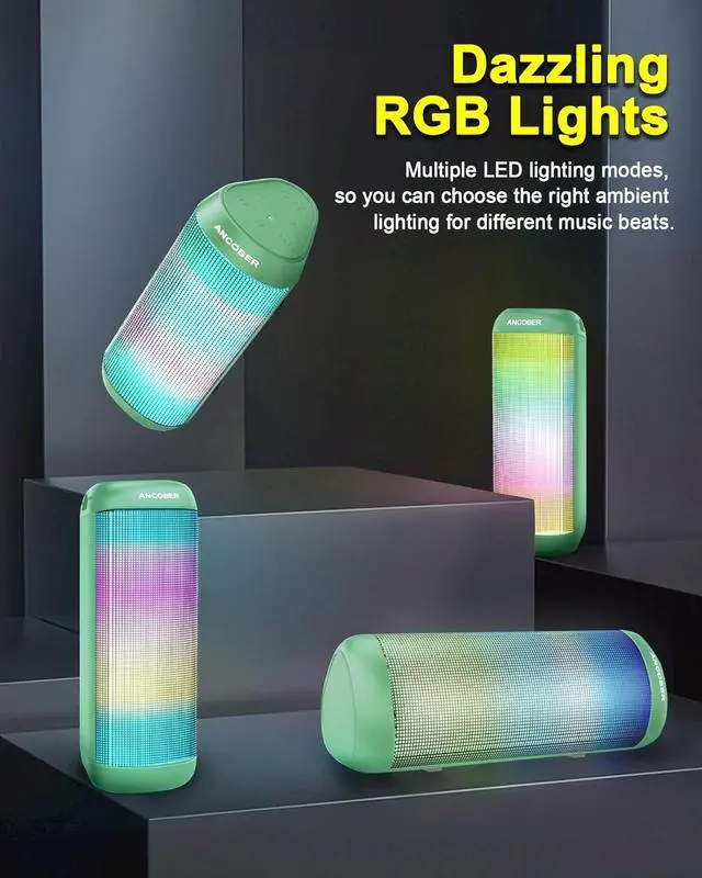 Alt view image 3 of 7 - Bluetooth Speaker, Portable Wireless Speakers 15W Loud Sound with Cool Multi LED Lights Dynamic Modes, IPX4 Waterproof, BT5.3, TWS Surround Pairing, Lightweight for Party Outdoor Home Camping Gift