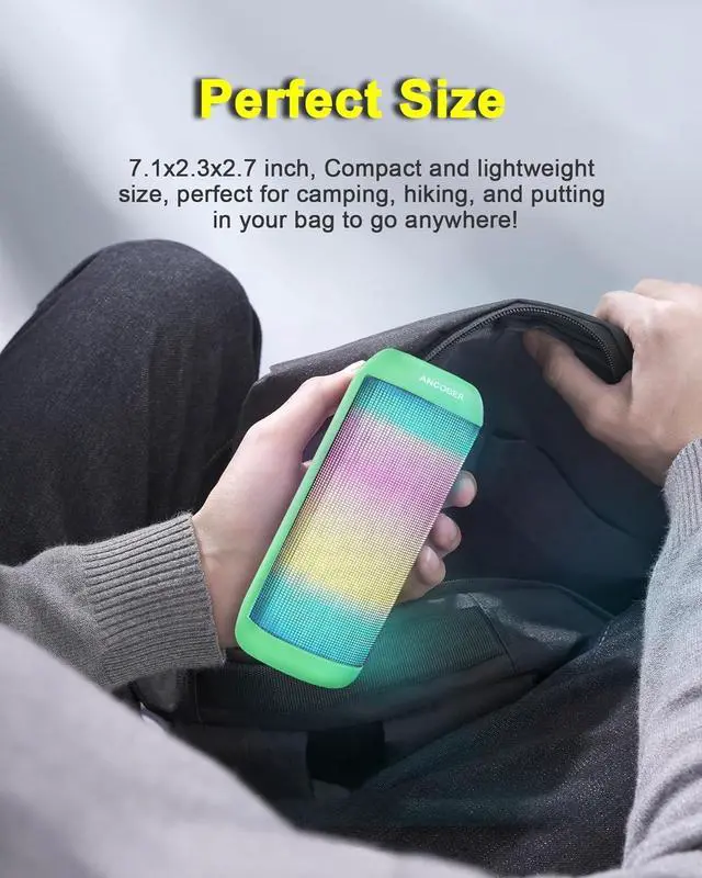 Alt view image 6 of 7 - Bluetooth Speaker, Portable Wireless Speakers 15W Loud Sound with Cool Multi LED Lights Dynamic Modes, IPX4 Waterproof, BT5.3, TWS Surround Pairing, Lightweight for Party Outdoor Home Camping Gift