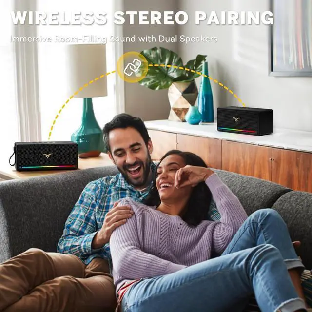 Alt view image 5 of 6 - Bluetooth Speaker, 80W Peak Retro Speakers Bluetooth Wireless, Portable Loud Speaker with Deep Bass, IP67 Waterproof, LED Lights, TWS Pairing, 8-12H Playtime, TF/AUX/USB Input for Party, Home, Outdoor