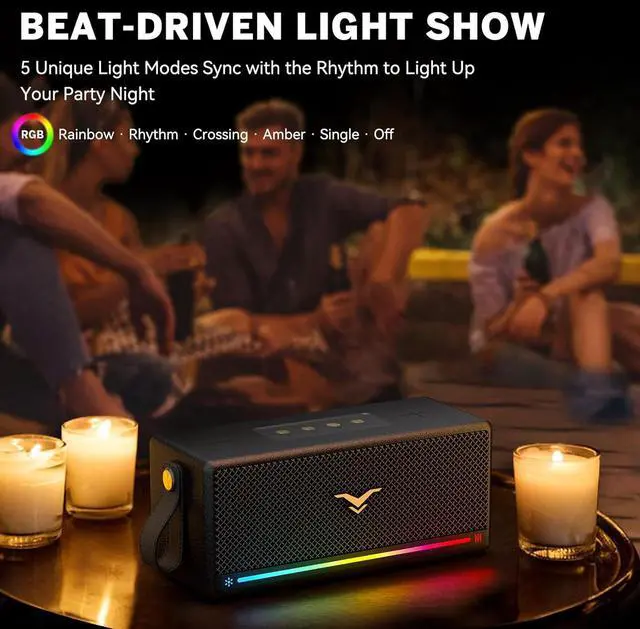 Alt view image 6 of 6 - Bluetooth Speaker, 80W Peak Retro Speakers Bluetooth Wireless, Portable Loud Speaker with Deep Bass, IP67 Waterproof, LED Lights, TWS Pairing, 8-12H Playtime, TF/AUX/USB Input for Party, Home, Outdoor