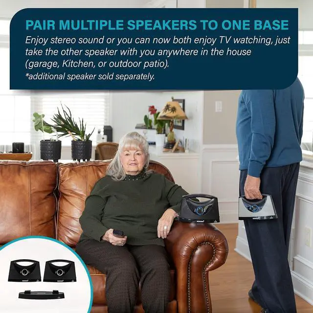 Alt view image 3 of 6 - Extra Speaker Receiver Only Wireless TV Speaker System  TRANSMITTING Base and Audio Cables NOT Included  Pairs with BT-200 for Use of Multiple Speakers Around The House