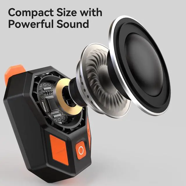 Alt view image 4 of 7 - Oraolo Clip-On Portable Speaker Wearable Speaker Bluetooth 5.4, Mini Speakers for Hands-Free Calls, Built-in Mic, Stereo Sound, IPX6 Water Resistance, 12H Playtime, Wireless Speakers for Outdoor