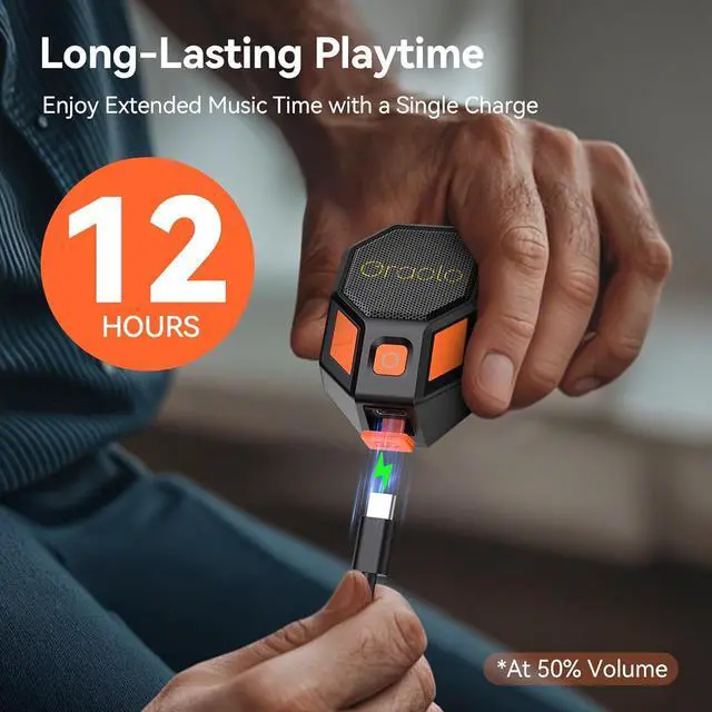 Alt view image 6 of 7 - Oraolo Clip-On Portable Speaker Wearable Speaker Bluetooth 5.4, Mini Speakers for Hands-Free Calls, Built-in Mic, Stereo Sound, IPX6 Water Resistance, 12H Playtime, Wireless Speakers for Outdoor