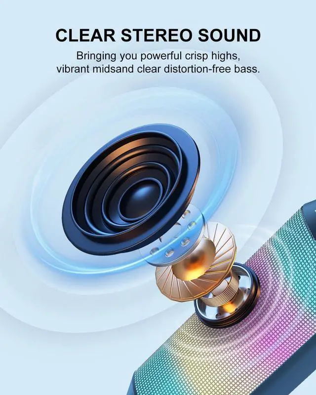Alt view image 2 of 7 - Portable Bluetooth Speaker with Lights, Loud HD Sound, Wireless V5.3, IPX4 Waterproof, TWS Pairing, for Outdoor Home Party, Birthday