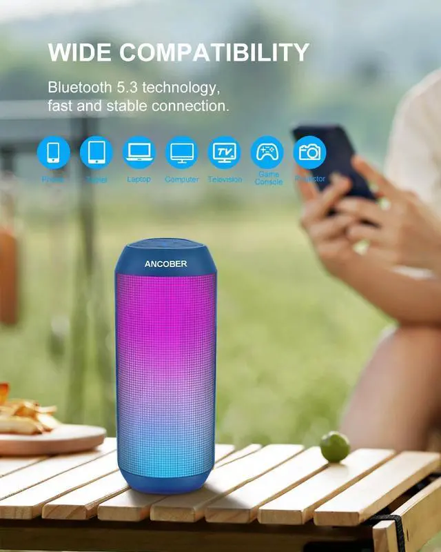 Alt view image 5 of 7 - Portable Bluetooth Speaker with Lights, Loud HD Sound, Wireless V5.3, IPX4 Waterproof, TWS Pairing, for Outdoor Home Party, Birthday