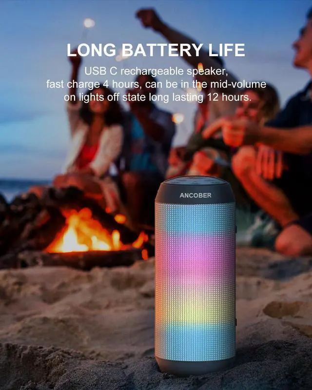 Alt view image 6 of 7 - Portable Bluetooth Speaker with Lights, Loud HD Sound, Wireless V5.3, IPX4 Waterproof, TWS Pairing, for Outdoor Home Party, Birthday