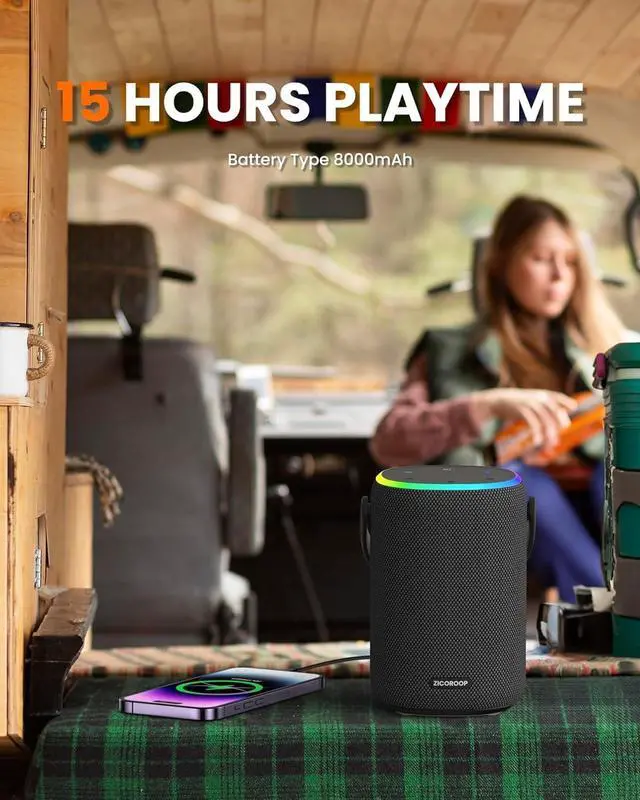 Alt view image 6 of 7 - Bluetooth Speaker, 50W Loud Portable Wireless Speakers with Stereo Sound, IPX7 Waterproof, Bluetooth 5.3, TWS, 15H Playtime with Lights for Outdoor Beach Camping, Gifts(Camouflage)