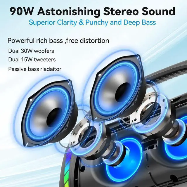 Alt view image 2 of 7 - LFS Bluetooth Speaker,100W Loud Speakers Bluetooth Wireless with Deep Bass, Portable Bluetooth Speakers Wireless with Power Bank, LED Lights,Waterproof, 30hours Playtime for Outdoor Home