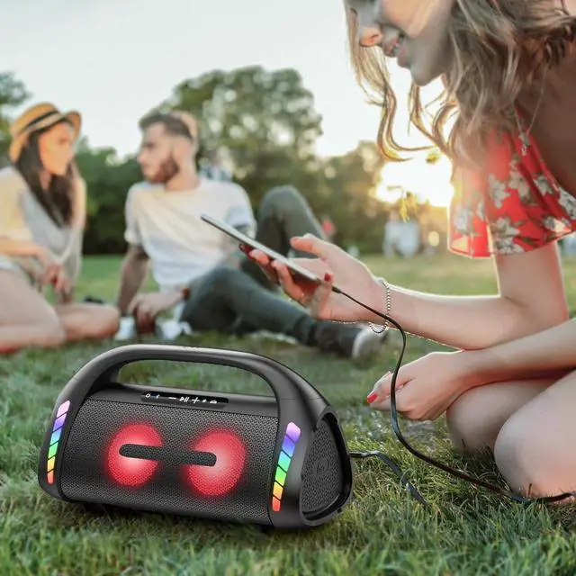Alt view image 3 of 7 - LFS Bluetooth Speaker,100W Loud Speakers Bluetooth Wireless with Deep Bass, Portable Bluetooth Speakers Wireless with Power Bank, LED Lights,Waterproof, 30hours Playtime for Outdoor Home