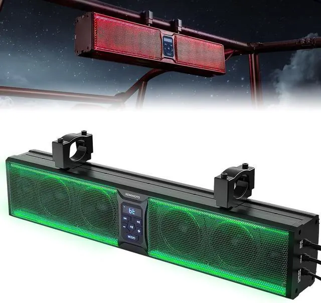 Alt view image 7 of 7 - KEMIMOTO 6-Speaker Metal UTV Sound Bar, 25-inch IP65 Waterproof Golf Cart Sound Bar, ATV Speaker Bluetooth with RGB, SxS Soundbar Compatible with Polaris RZR Can-Am w/ 1.25 in - 2 in Roll Bar