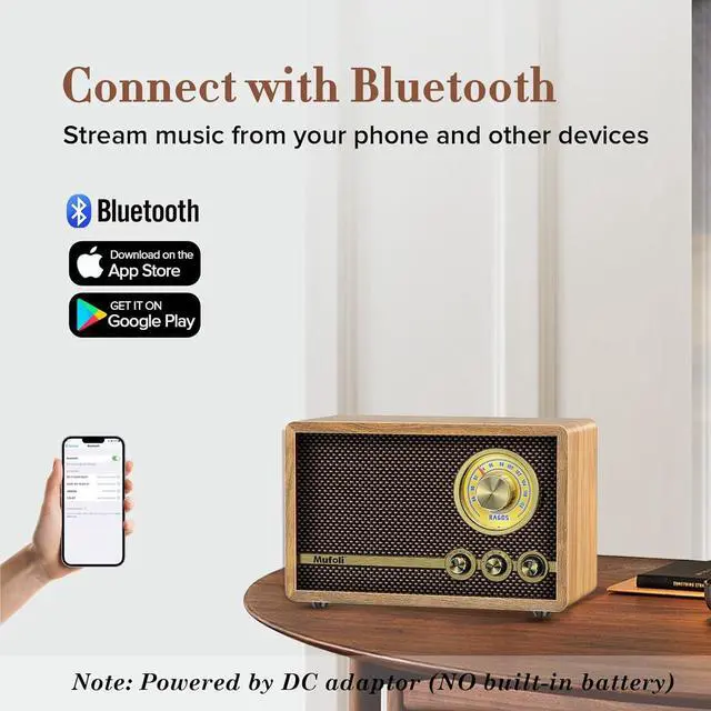 Alt view image 2 of 6 - Vintage Bluetooth Speaker, Wood Retro Radio with Bluetooth for Office, Home, Bedroom, Living Room, Office, Cafe, Radio Speaker with White Noise Machine(Walnut/RA60S-E)