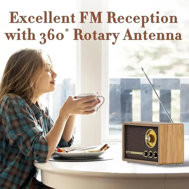 Alt view image 3 of 6 - Vintage Bluetooth Speaker, Wood Retro Radio with Bluetooth for Office, Home, Bedroom, Living Room, Office, Cafe, Radio Speaker with White Noise Machine(Walnut/RA60S-E)