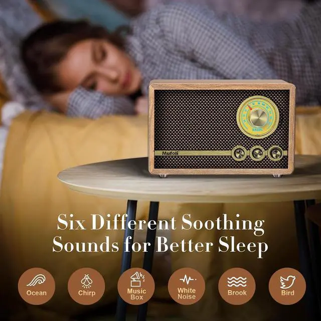 Alt view image 4 of 6 - Vintage Bluetooth Speaker, Wood Retro Radio with Bluetooth for Office, Home, Bedroom, Living Room, Office, Cafe, Radio Speaker with White Noise Machine(Walnut/RA60S-E)