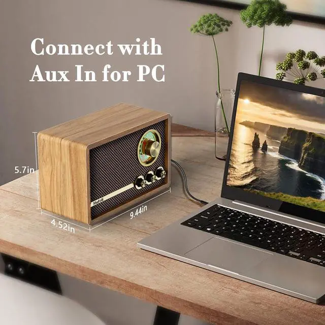 Alt view image 5 of 6 - Vintage Bluetooth Speaker, Wood Retro Radio with Bluetooth for Office, Home, Bedroom, Living Room, Office, Cafe, Radio Speaker with White Noise Machine(Walnut/RA60S-E)