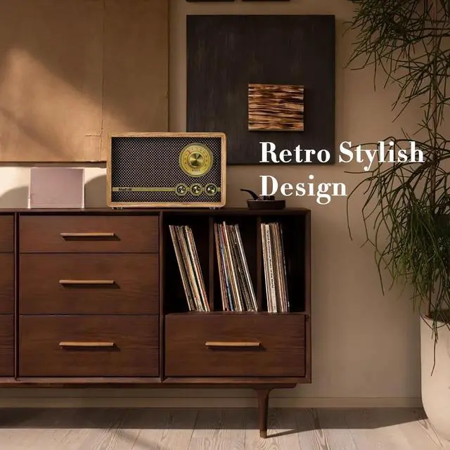 Alt view image 6 of 6 - Vintage Bluetooth Speaker, Wood Retro Radio with Bluetooth for Office, Home, Bedroom, Living Room, Office, Cafe, Radio Speaker with White Noise Machine(Walnut/RA60S-E)