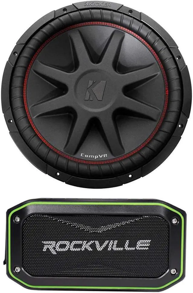 Main image of Audiosavings Bundle: Kicker 43CVR154 COMPVR 1000 Watt 15" 4-Ohm DVC Car Stereo Subwoofer Sub CVR15-4 Bundle with Rockville Rock Anywhere Waterproof Portable Bluetooth Speaker+TWS Linking (2 Items)